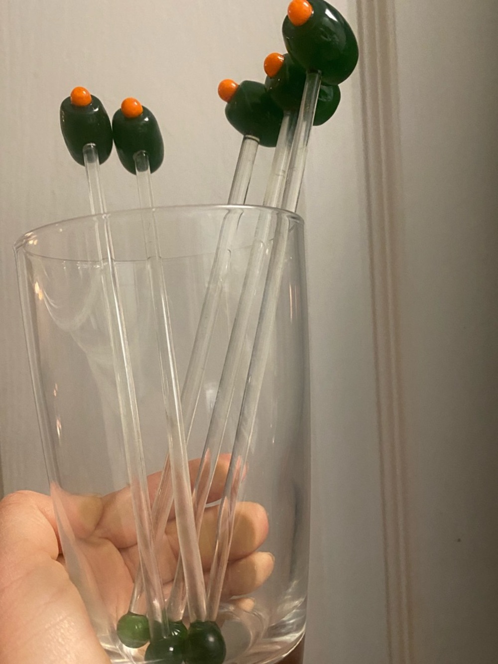 Vintage Olive & Orange Olive Cocktail made of glass Swizzle Sticks - Set of 5